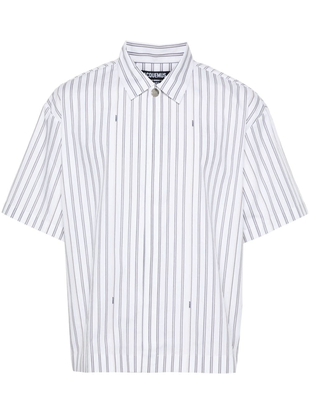 JACQUEMUS Short Sleeve Cotton Shirt in Bright Blue Stripe