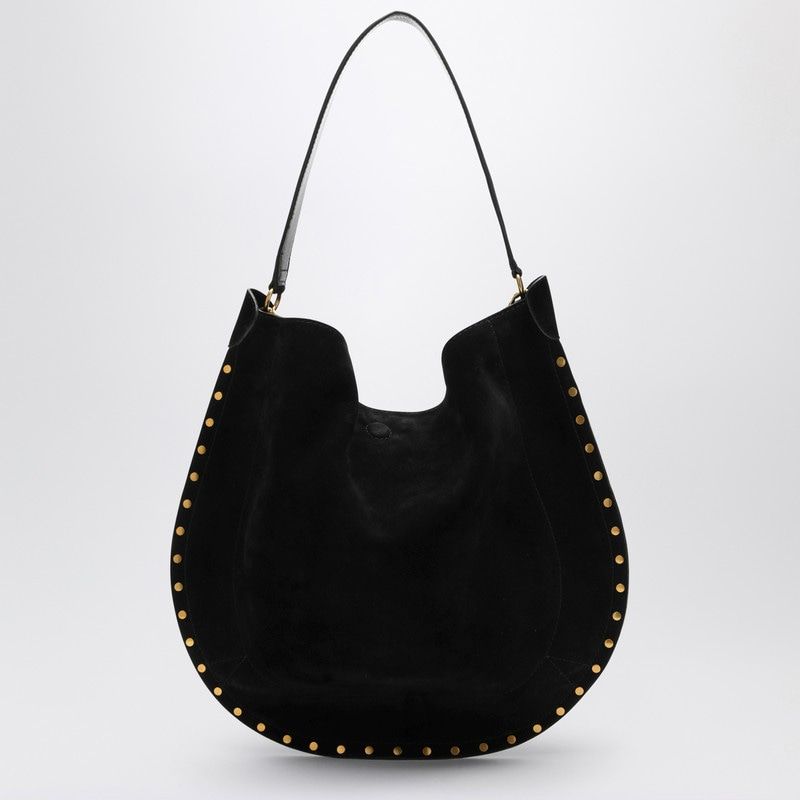 ISABEL MARANT Soft Black Suede Hobo Shoulder Bag with Gold-Tone Studs