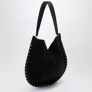 ISABEL MARANT Soft Black Suede Hobo Shoulder Bag with Gold-Tone Studs