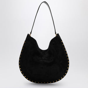 ISABEL MARANT Soft Black Suede Hobo Shoulder Bag with Gold-Tone Studs