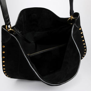 ISABEL MARANT Soft Black Suede Hobo Shoulder Bag with Gold-Tone Studs