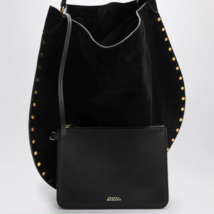 ISABEL MARANT Soft Black Suede Hobo Shoulder Bag with Gold-Tone Studs