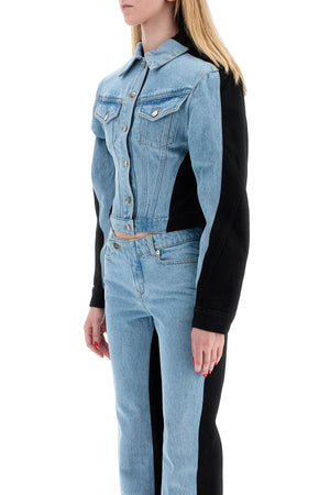 MUGLER Two-Tone Denim Jacket with Padded Shoulders - Size 36