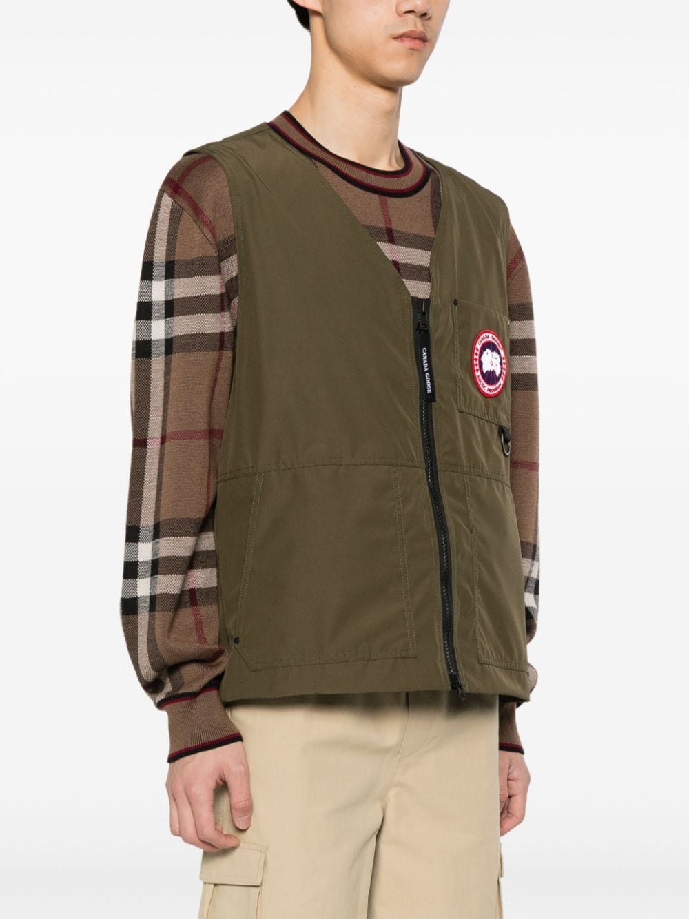 CANADA GOOSE Men's Khaki Lightweight V-Neck Vest