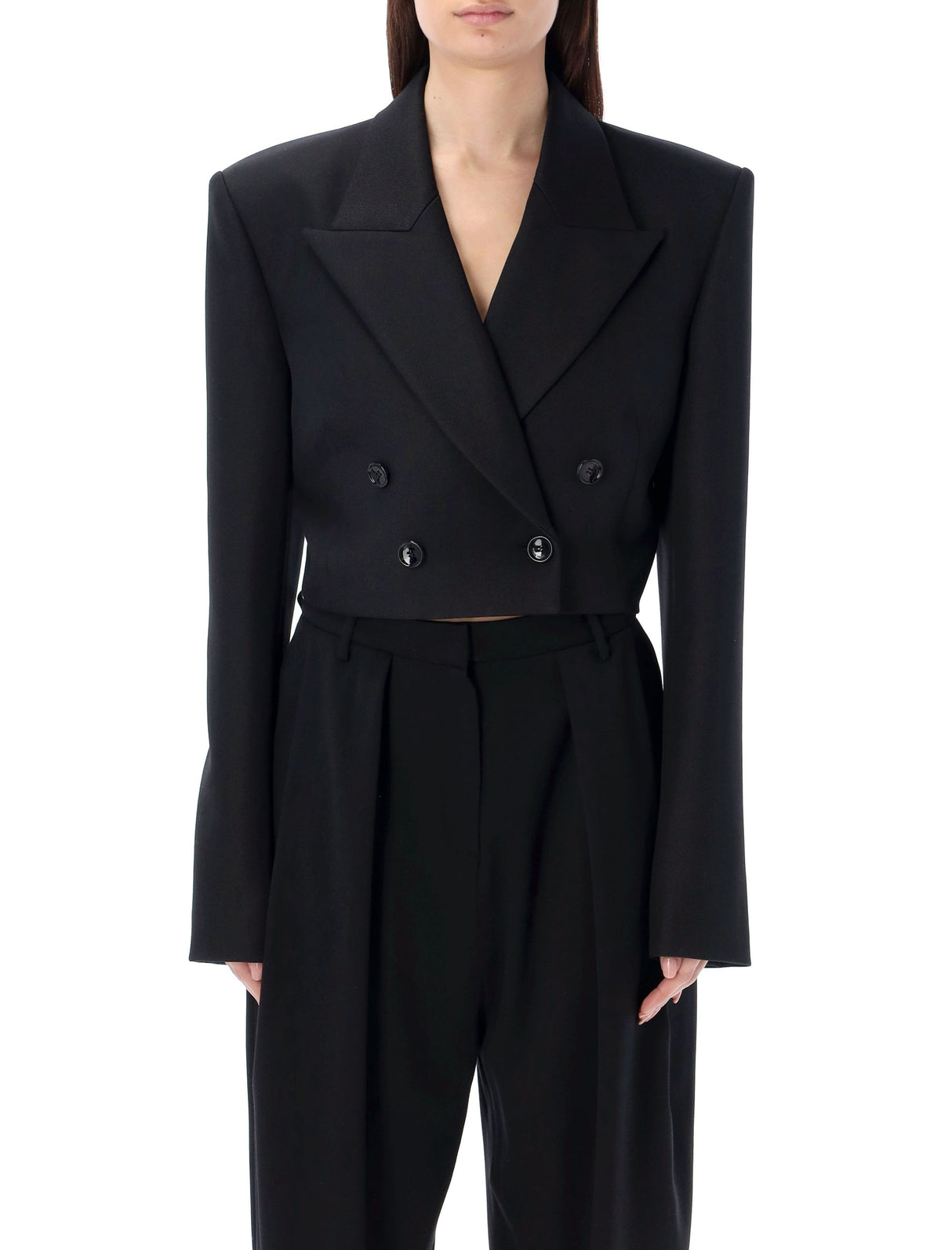 MAGDA BUTRYM Women's Cropped Double Breasted Blazer in Black