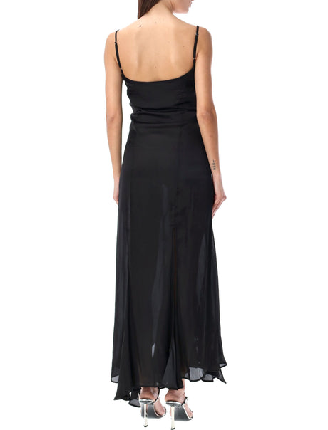 فستان طويل أسود أنيق بخطاف وعين لخزانة موسم SS24 للنساء