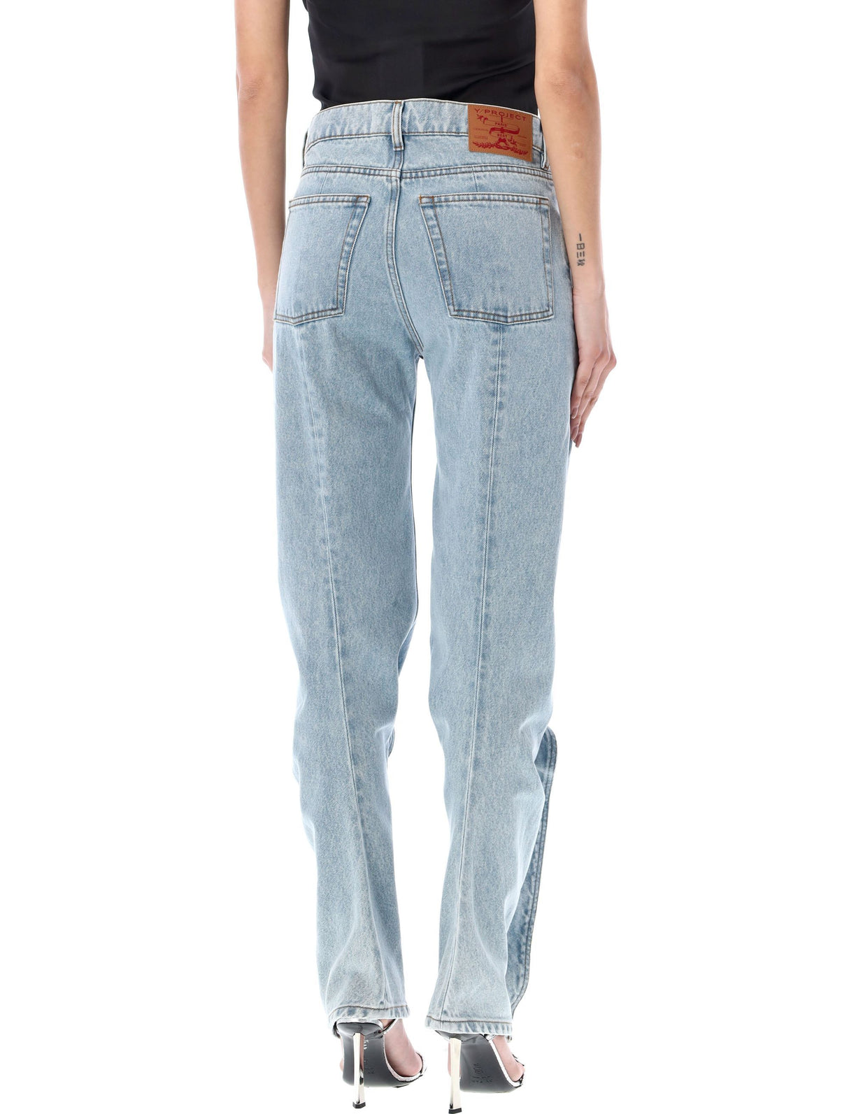 Y/PROJECT High Waisted Banana Slim Jeans with Ruffled Leg - SS24 Collection