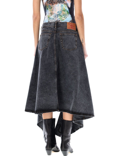 Y/PROJECT Cut-Out Denim Midi Skirt in Evergreen Vintage Black for Women