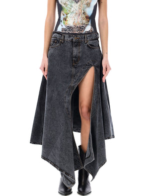 Y/PROJECT Cut-Out Denim Midi Skirt in Evergreen Vintage Black for Women