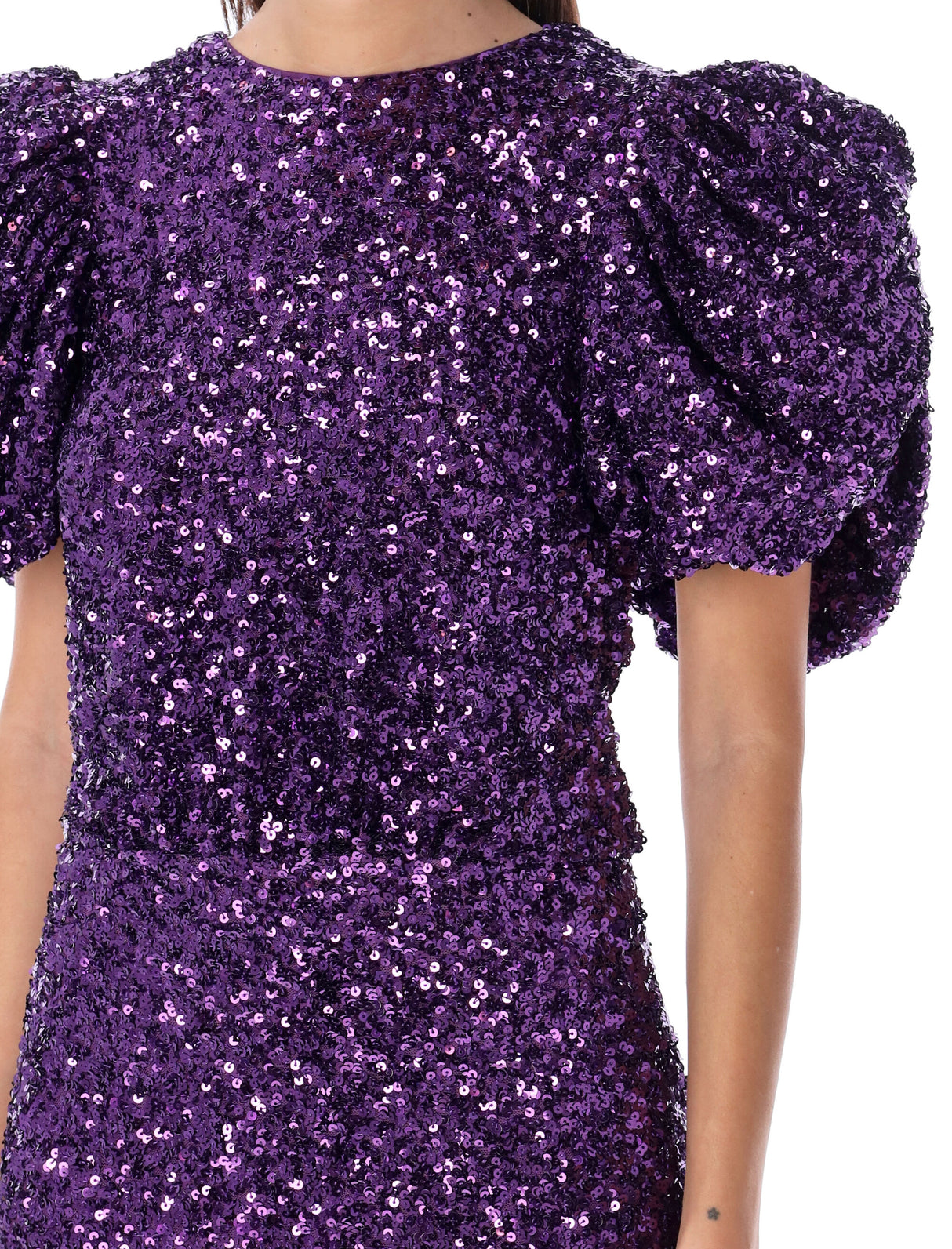 ROTATE BIRGERCHRISTENSEN Purple Sequined Dress with Puffy Sleeves and Open Back