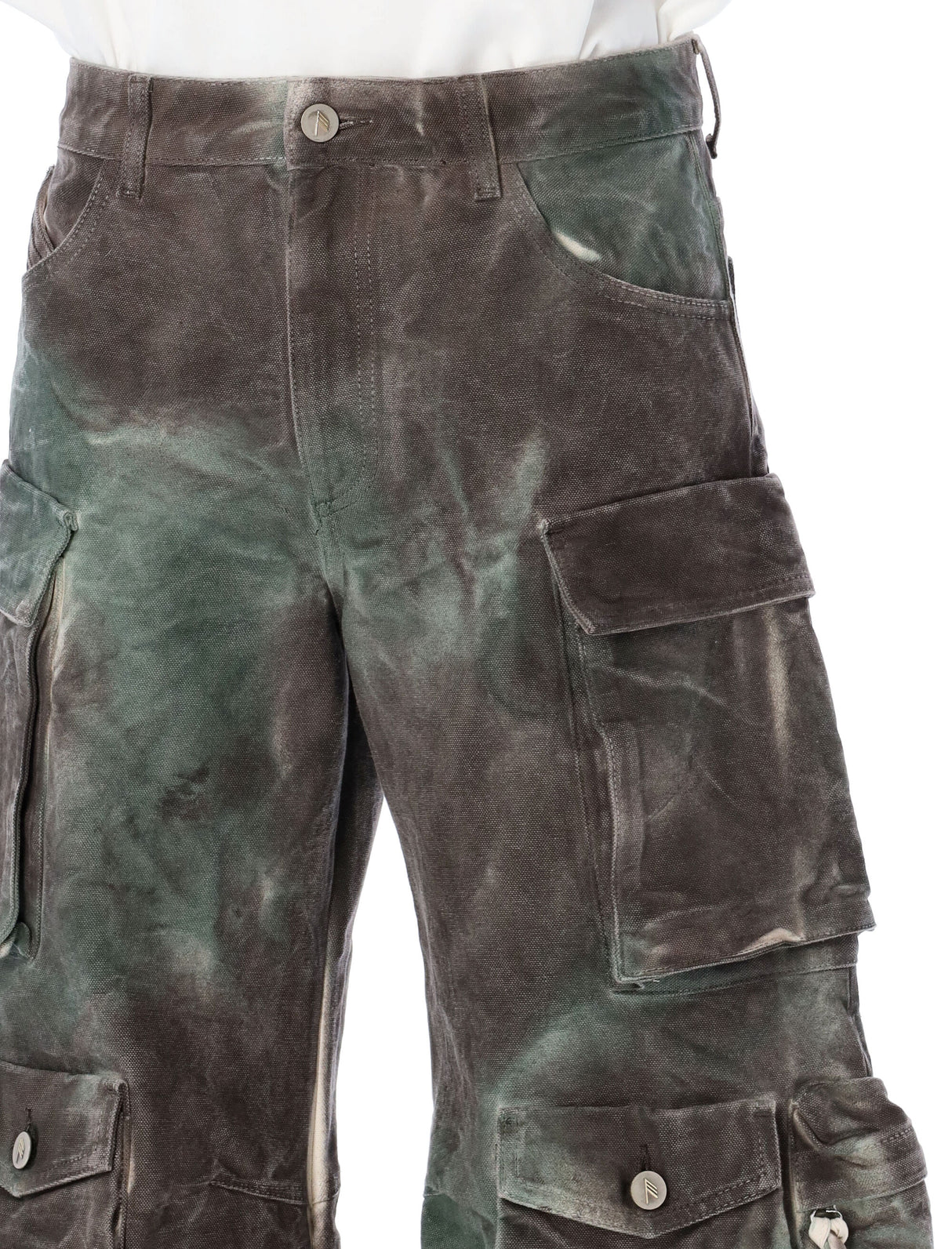 بنطلونات جينز بطبعة الكامو الخضراء مصبوغة مع جيوب بضغطة للنساء