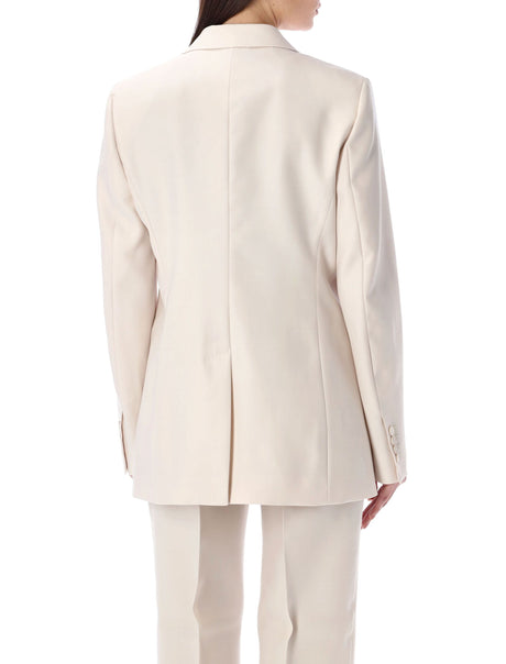 White V-Neck Doublebreast Blazer with Padded Shoulders for Women