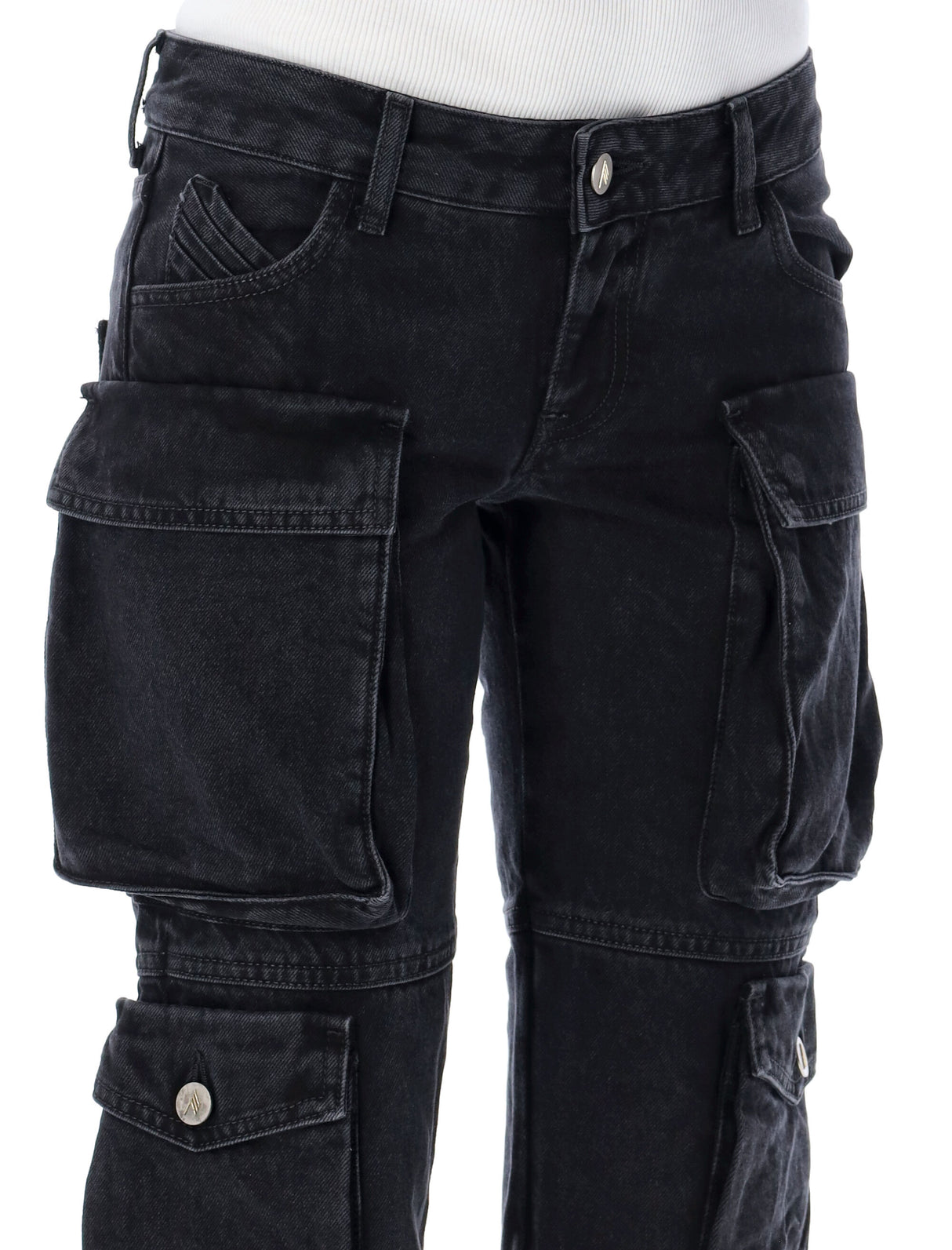 Womens Low Waist Cargo Jeans with Embroidered Logo and Skinny Fit