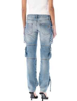 جينز كارجو - بنطال جينز بخصر منخفض مع تطريز شعار في الخلف