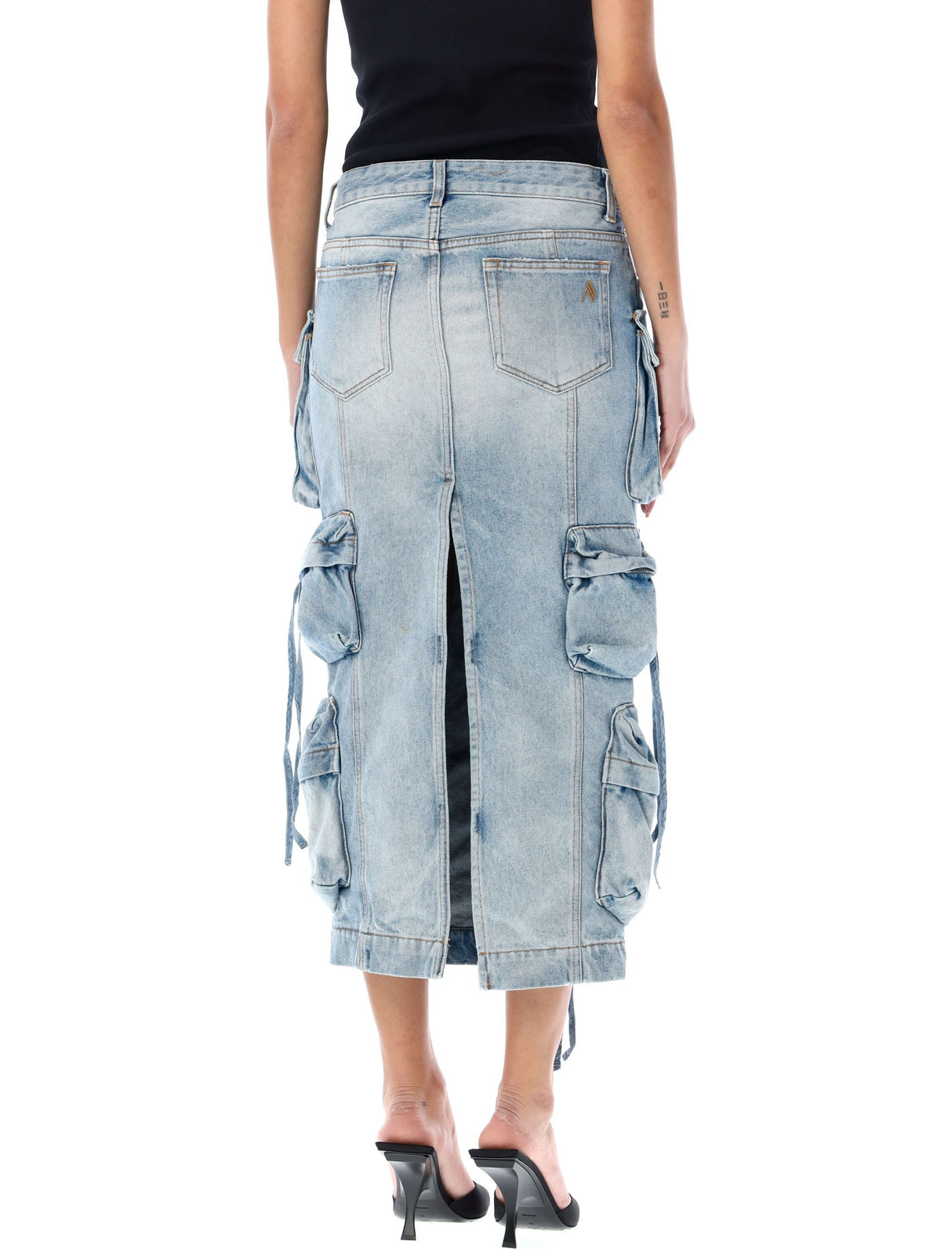 Denim Cargo Midi Skirt - Sky Blue