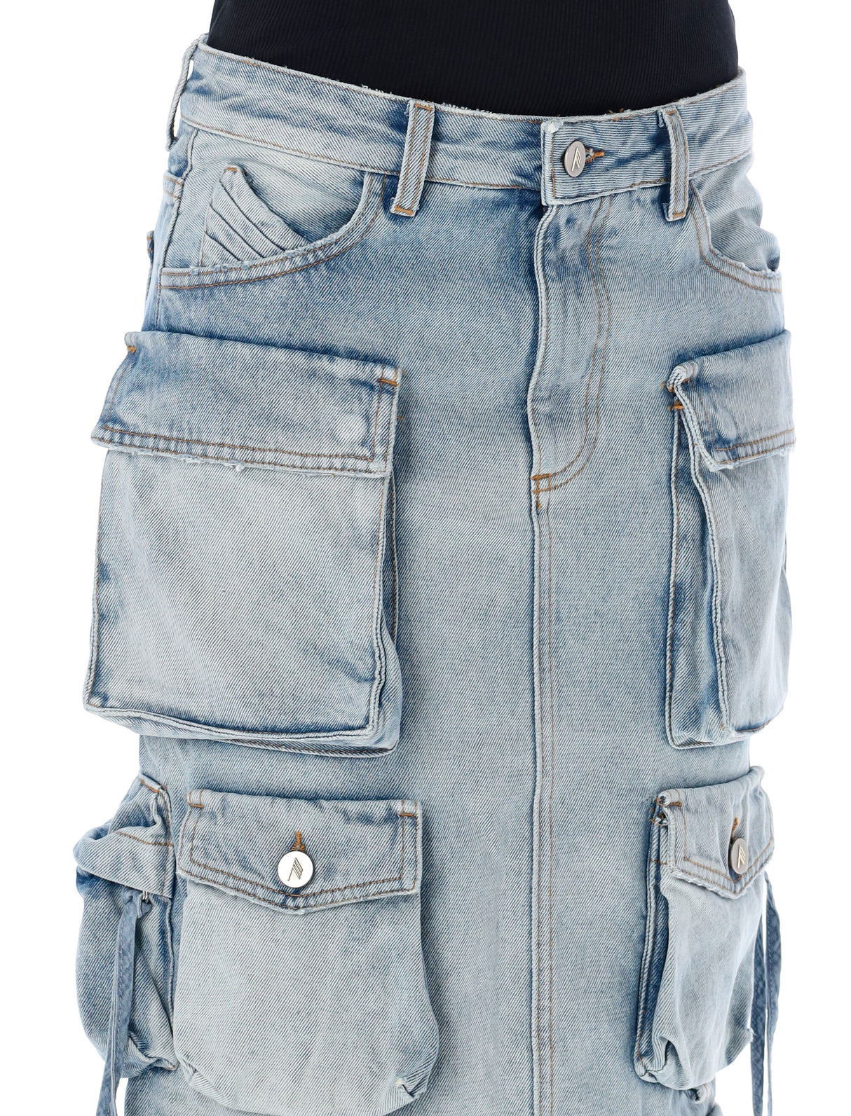 Denim Cargo Midi Skirt - Sky Blue