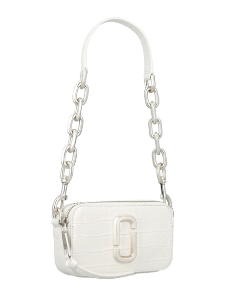 Cotton White Croc-Embossed Snapshot Handbag for Women