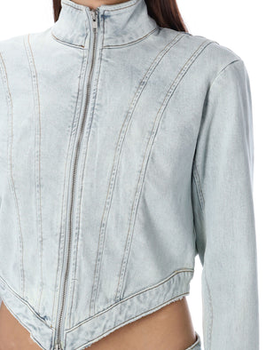 SEROYA NYC Chrissy Asymmetrical Zip Denim Jacket