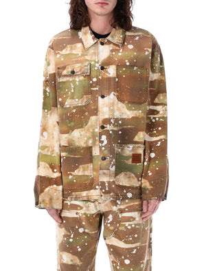 MSGM Military Green Cotton Dripping Camo Shirt Jacket