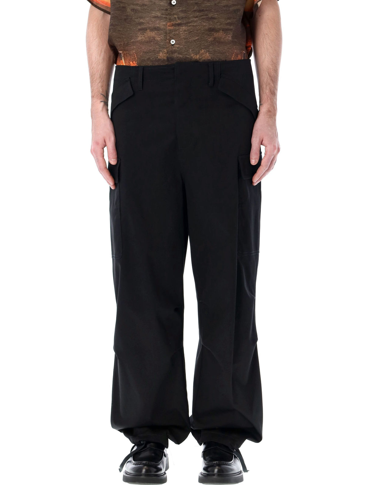 MSGM Men's Cargo Pants with Regular Waist and Concealed Button Closure