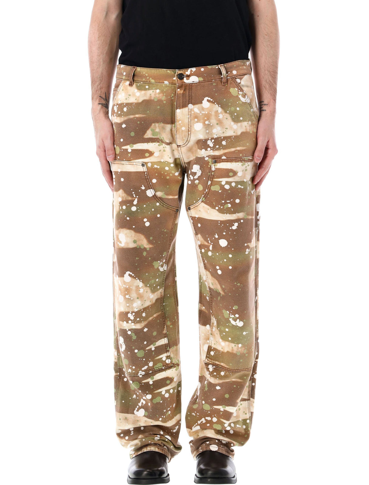 MSGM Men's Dripping Camo Workwear Pants in Military Green