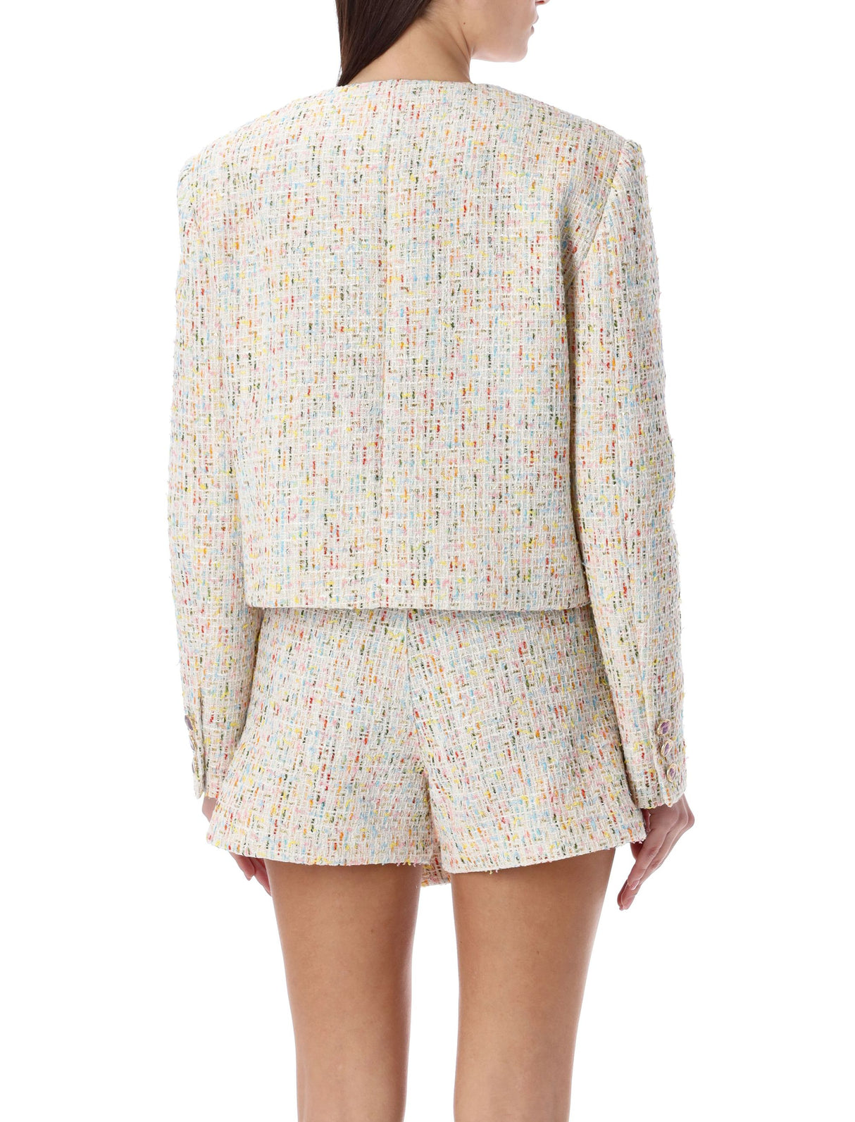 MSGM White Multicolor Tweed Cropped Jacket for Women - SS24