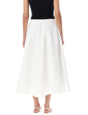 تنورة قطنية متوسطة الطول ومنفوشة للنساء باللون الأبيض