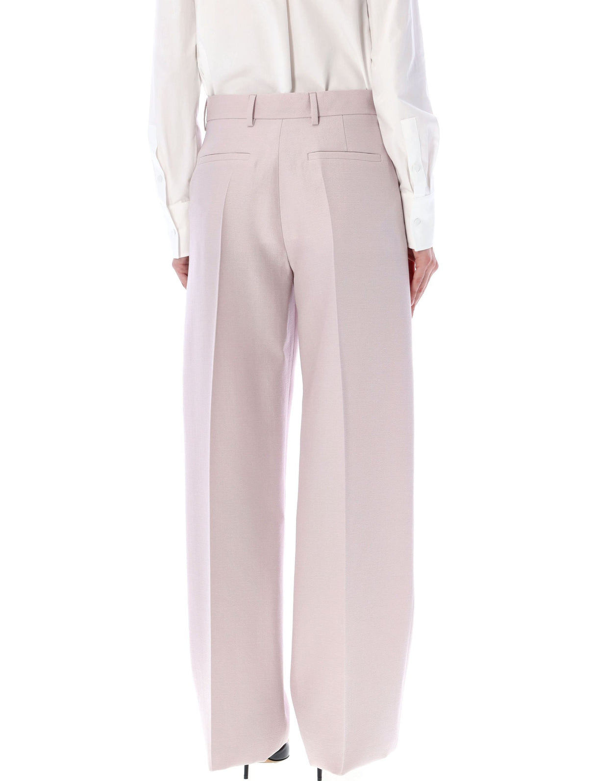 Nemo Rose Wool and Silk High Waist Wide-Leg Trousers for Women