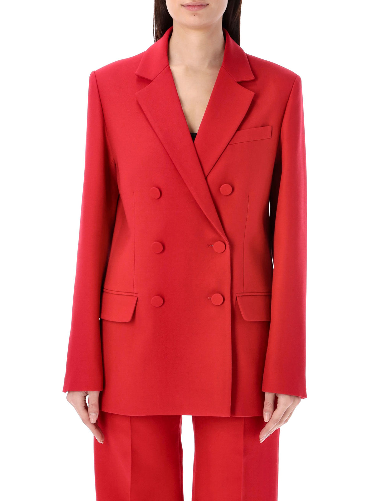 VALENTINO GARAVANI Double-Breasted Wool and Silk Blend Blazer in Red for Women