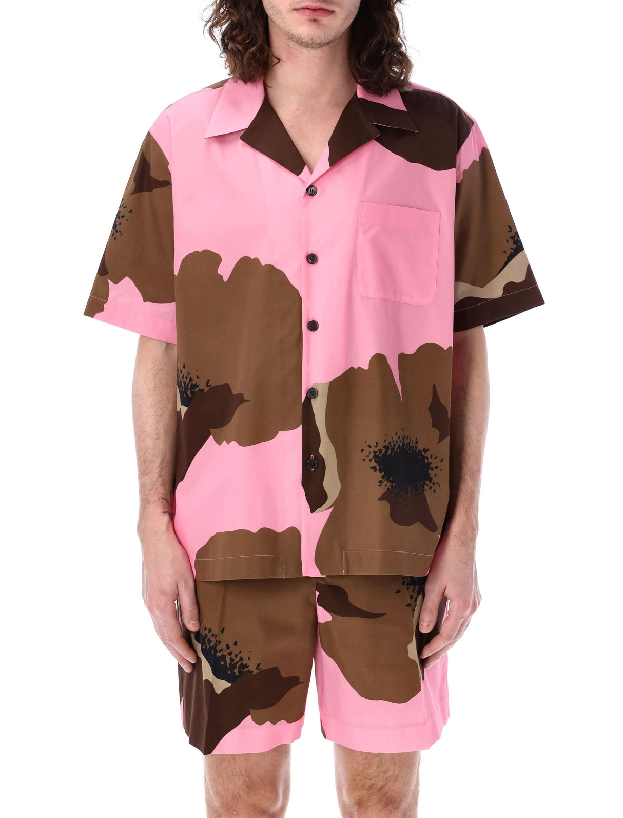 VALENTINO GARAVANI Men's Floral Print Poplin Bowling Shirt for SS24 Season