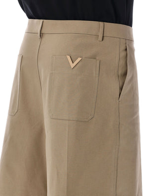 VALENTINO GARAVANI Men's Tan V Detail Bermuda Shorts for SS24