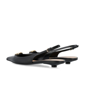 VALENTINO GARAVANI Black V-Logo Moon Slingback Ballerina Shoes for Women for SS24