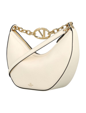 Valentino Garavani Small VLogo Monn White Calfskin Hobo Handbag with Chain Strap