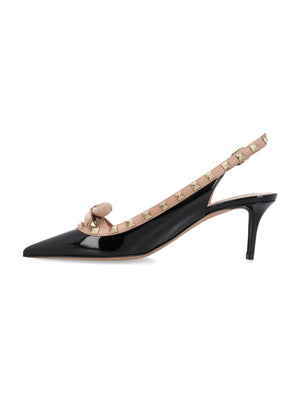 VALENTINO GARAVANI Black/Rose/Cannelle Rockstud Bow Slingback Pump