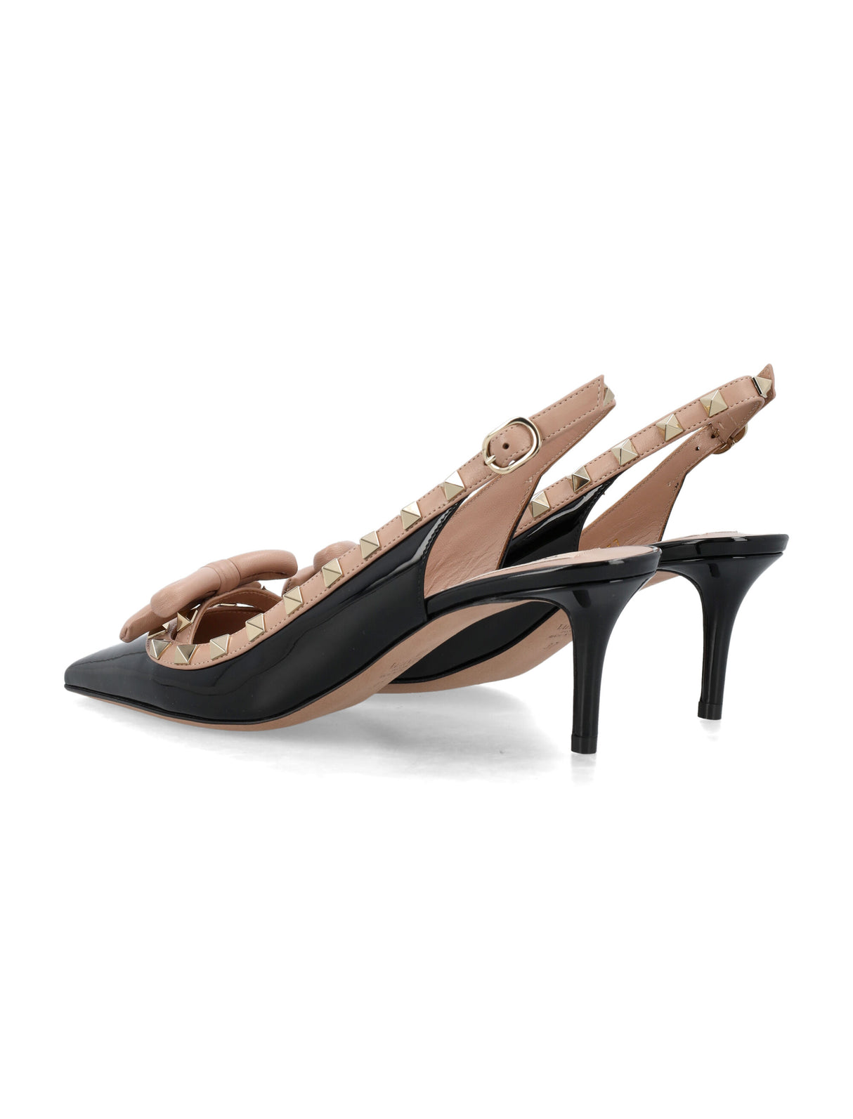 VALENTINO GARAVANI Black/Rose/Cannelle Rockstud Bow Slingback Pump