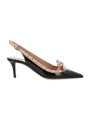 VALENTINO GARAVANI Black/Rose/Cannelle Rockstud Bow Slingback Pump