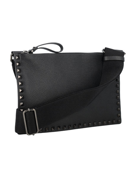 VALENTINO GARAVANI Classic Black Flat Calfskin Crossbody Handbag for Men