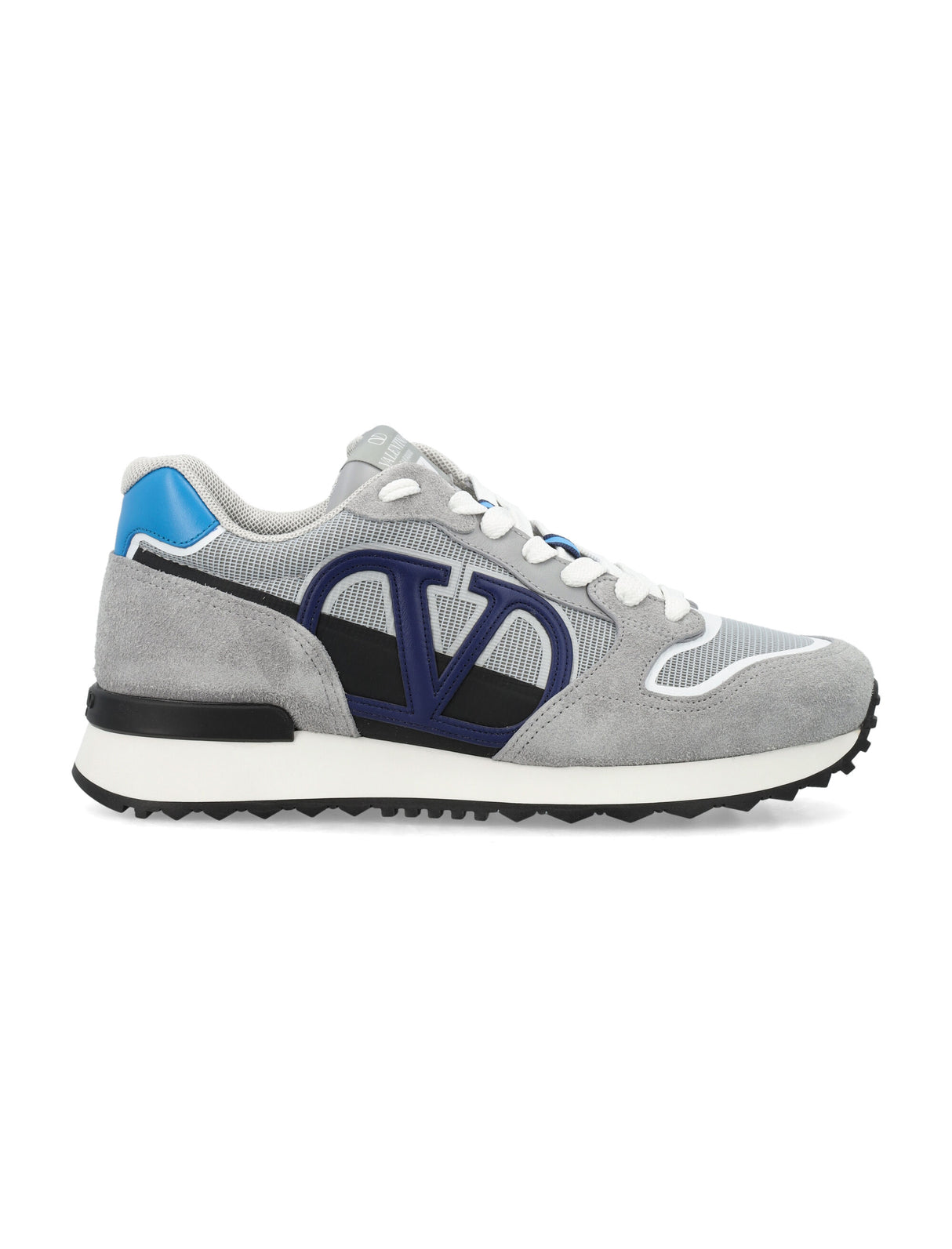 男士低帮 V-Logo 网球鞋，灰/浅蓝色，适合2024春夏季