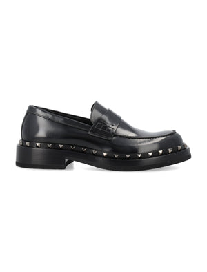 VALENTINO GARAVANI Men's Black Rockstud Loafers for SS24 Footwear Collection