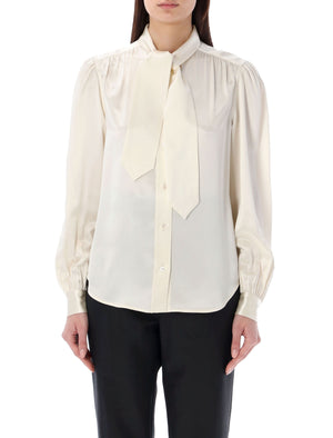 Lavallière-Neck Silk Satin Blouse for Women