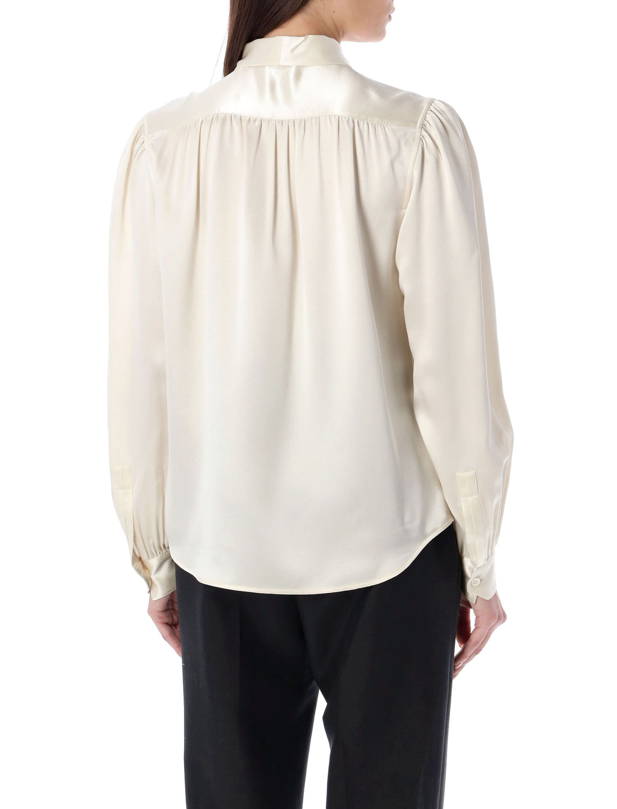 Lavallière-Neck Silk Satin Blouse for Women