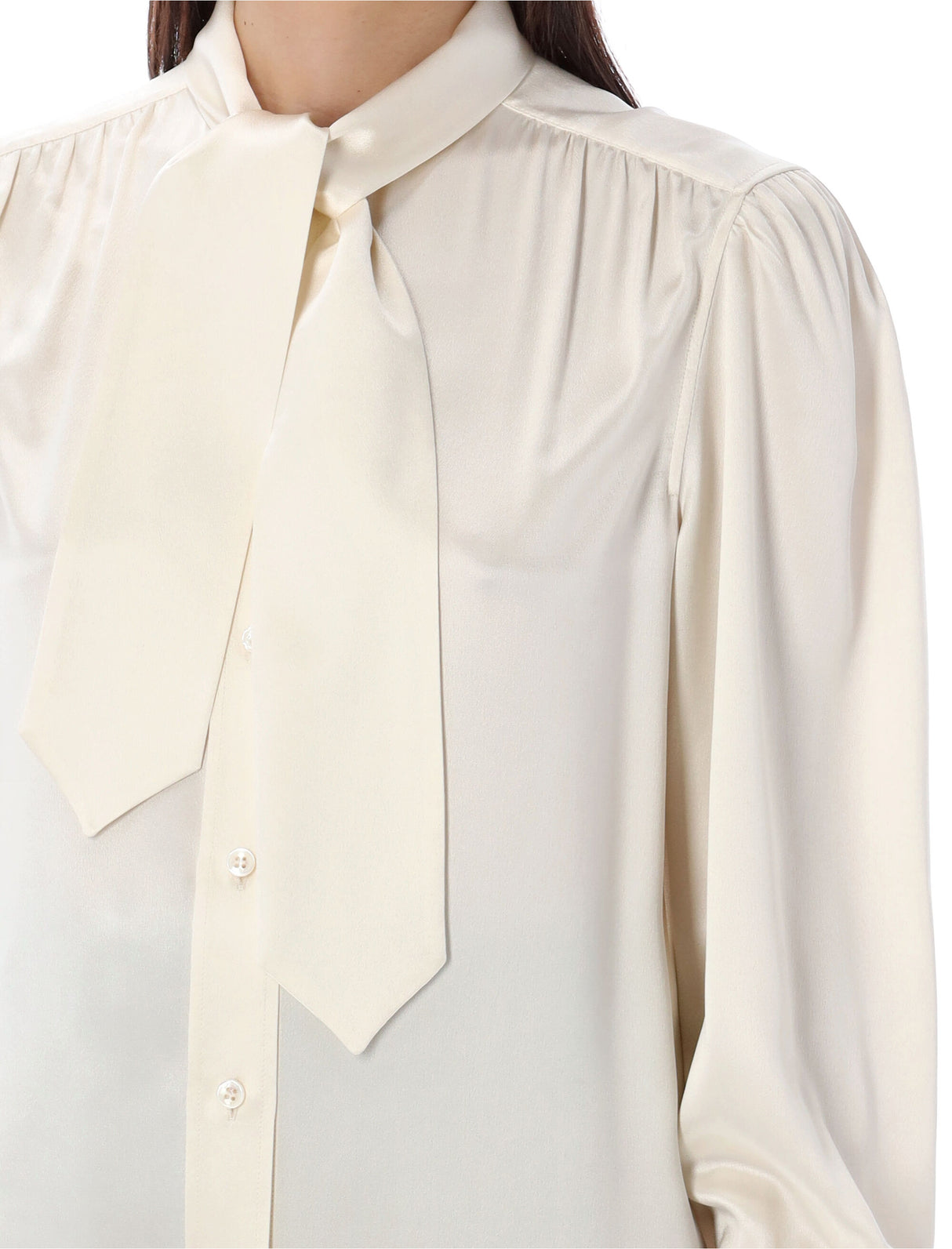 Lavalli&egrave;re-Neck Blouse in White for Women