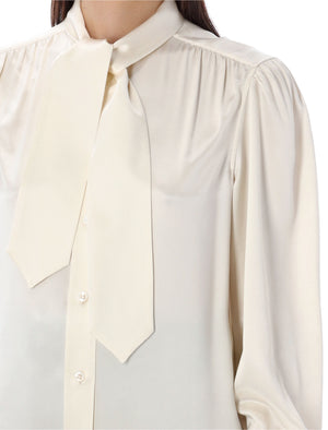 Lavallière-Neck Silk Satin Blouse for Women