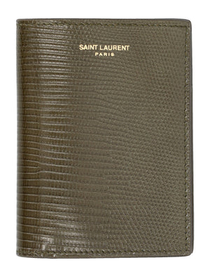 SAINT LAURENT Lizard Credit Card Wallet in Dark Seaweed for Men