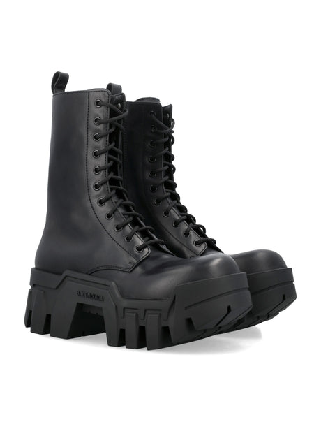 BALENCIAGA Chunky Lace-Up Boots in Smooth Black Leather for Women
