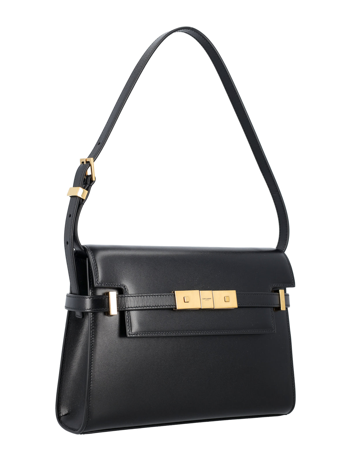 SAINT LAURENT Manhattan Mini Leather Shoulder Bag in Black with Adjustable Strap