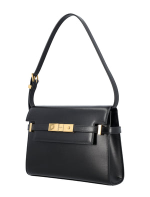 SAINT LAURENT Manhattan Mini Leather Shoulder Bag in Black with Adjustable Strap