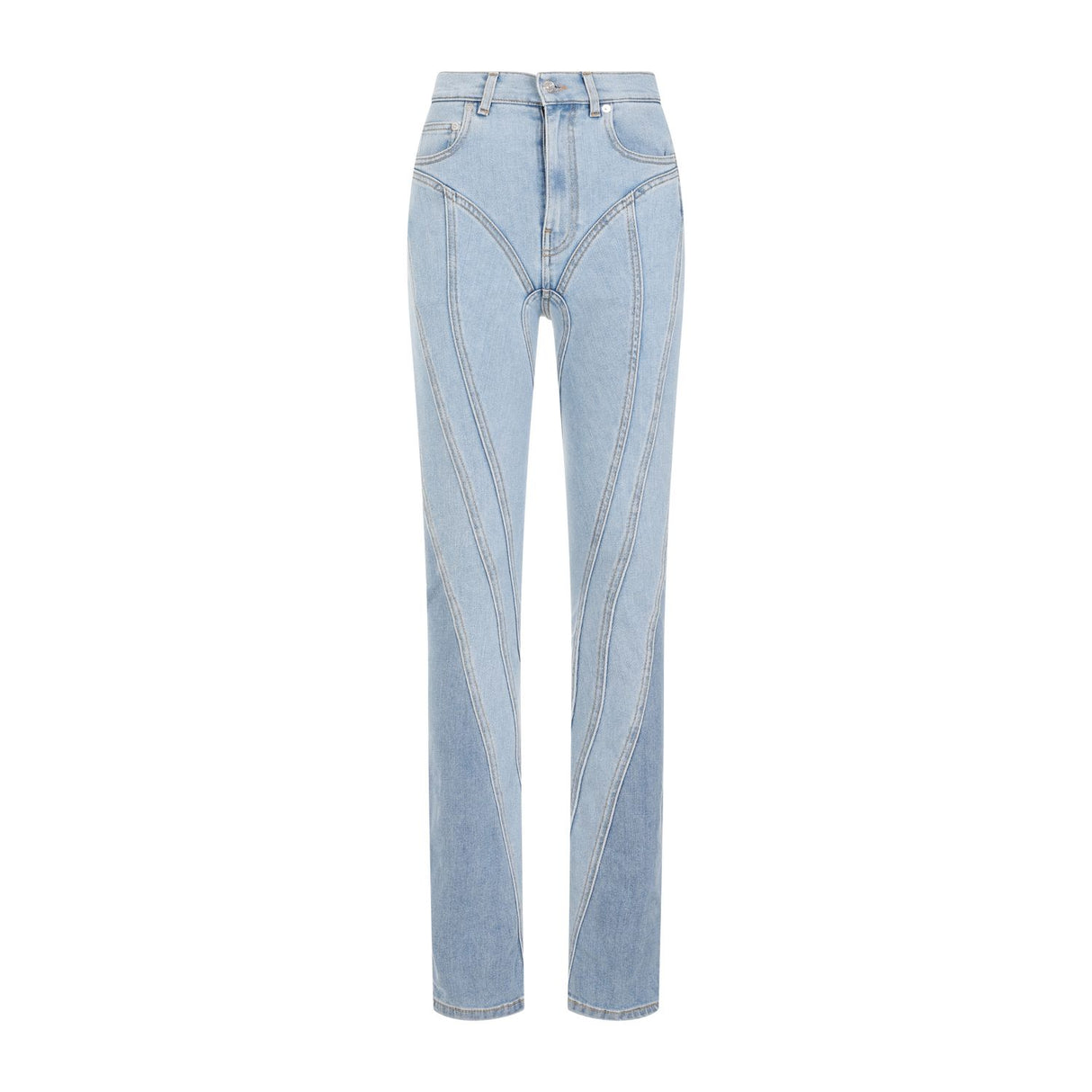 Two-Tone Spiral Skinny Jeans for Women - Multi-Seam High-Rise Denim Pants