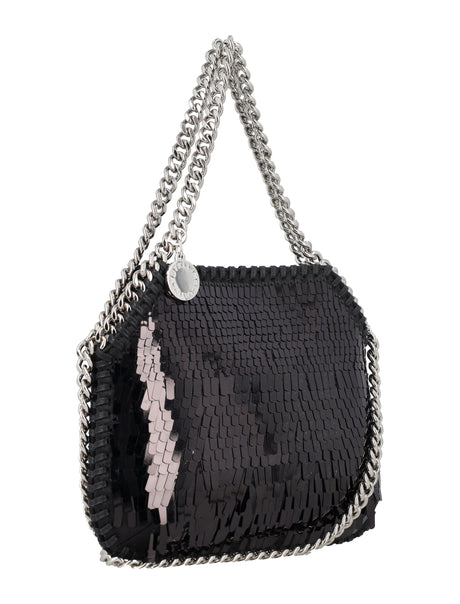 STELLA MCCARTNEY Sequin Mini Shoulder Bag with Satin Overlay and Signature Gold Chain - Black