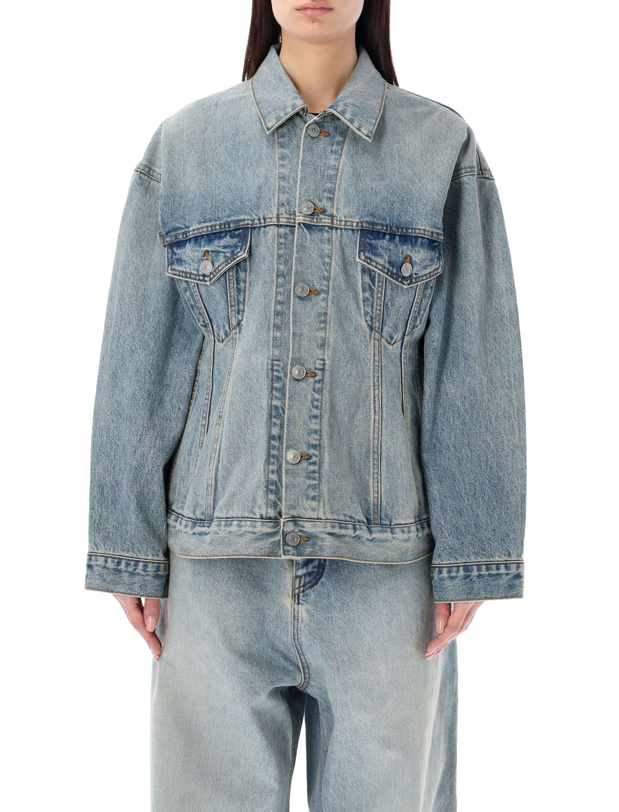 BALENCIAGA Hourglass Denim Jacket in Light Indigo for Women - Regular Fit